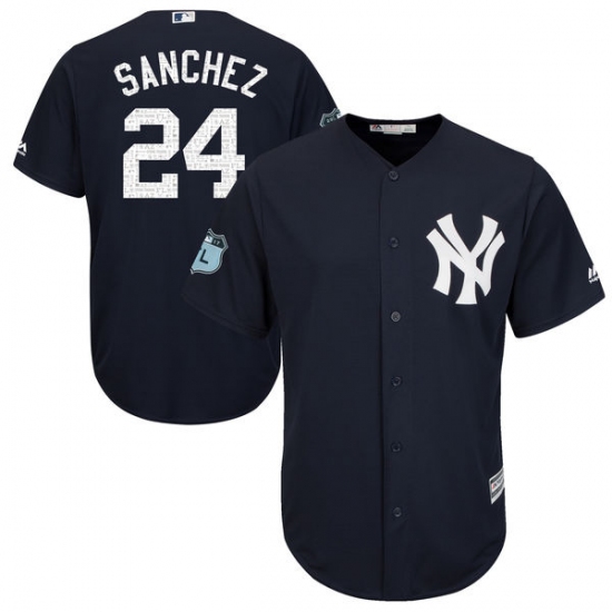 Youth Majestic New York Yankees #24 Gary Sanchez Authentic Navy Blue 2017 Spring Training Cool BaseMLB Jersey - Ujersey