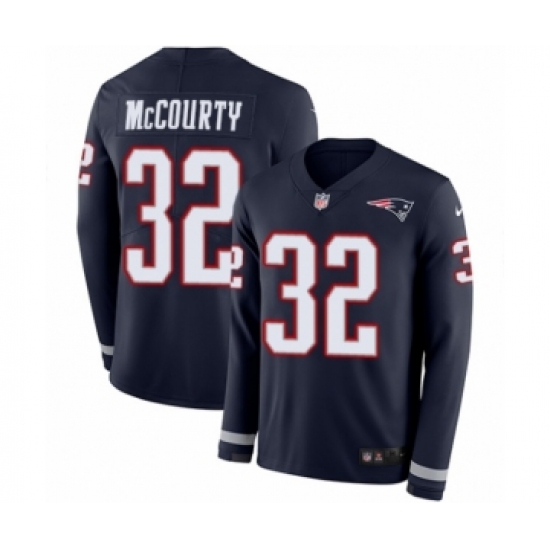 Men's Nike New England Patriots #32 Devin McCourty Limited Navy Blue Therma Long Sleeve NFL Jersey - Ujersey