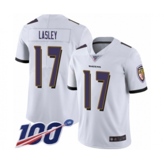 Men's Baltimore Ravens #17 Jordan Lasley White Vapor Untouchable Limited Player 100th Season Football Jersey - Ujersey