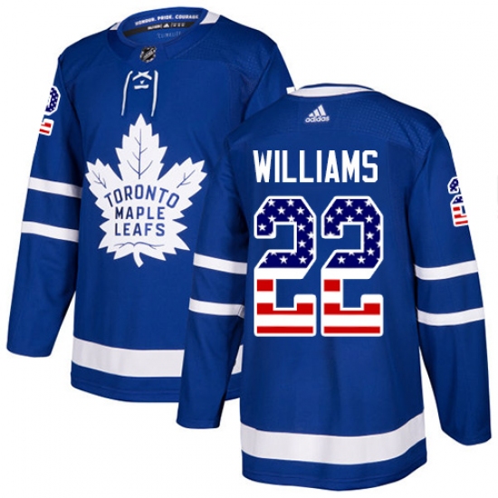 Men's Adidas Toronto Maple Leafs #22 Tiger Williams Authentic Royal Blue USA Flag Fashion NHL Jersey - Ujersey