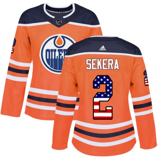 Women's Adidas Edmonton Oilers #2 Andrej Sekera Authentic Orange USA Flag Fashion NHL Jersey - Ujersey