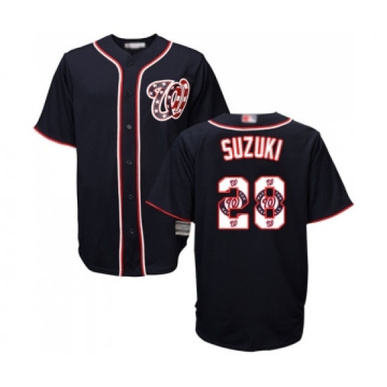 Men's Washington Nationals #28 Kurt Suzuki Authentic Navy Blue Team Logo Fashion Cool Base Baseball Jersey - Ujersey