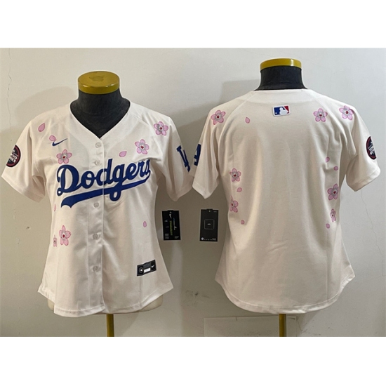 Women's Los Angeles Dodgers Blank Cream 2025 Tokyo Series Limited Stitched Baseball Jersey - Ujersey