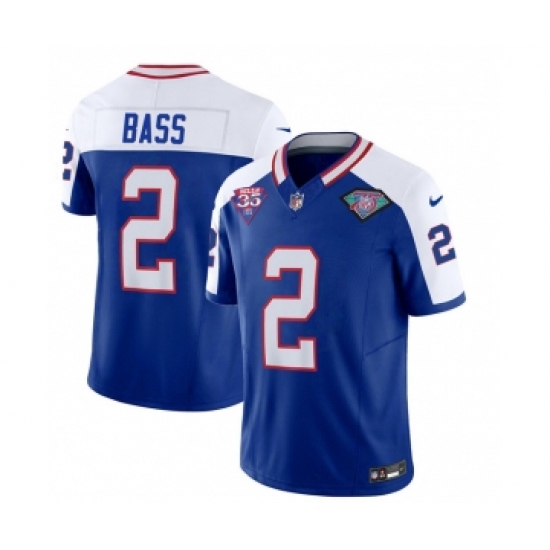 Men's Nike Buffalo Bills #2 Tyler Bass Blue White 2023 F.U.S.E. 75th Anniversary Throwback Vapor Untouchable Limited Football Stitched Jersey