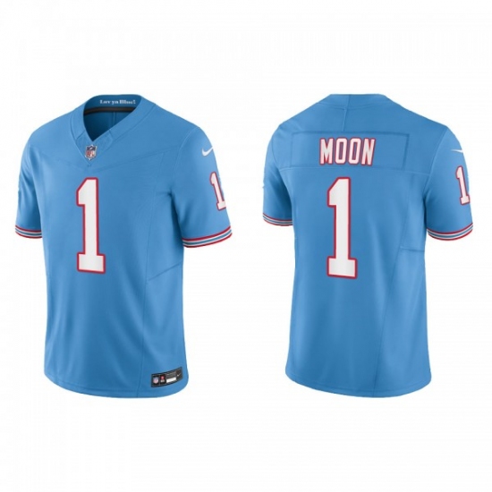 Men's Nike Tennessee Titans #1 Warren Moon Light Blue 2023 F.U.S.E. Vapor Limited Throwback Stitched Football Jersey - Ujersey