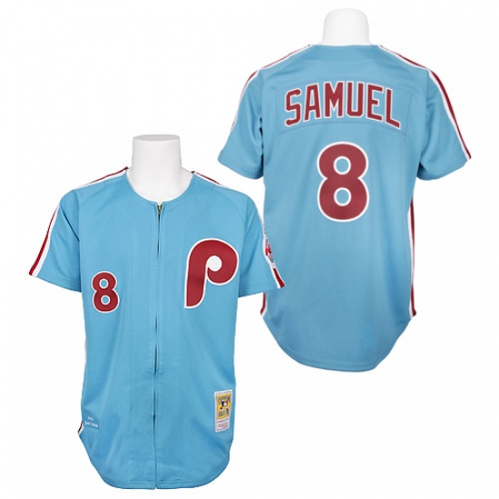 Men's Mitchell and Ness Philadelphia Phillies #8 Juan Samuel Authentic Blue 1984 Throwback MLB Jersey - Ujersey
