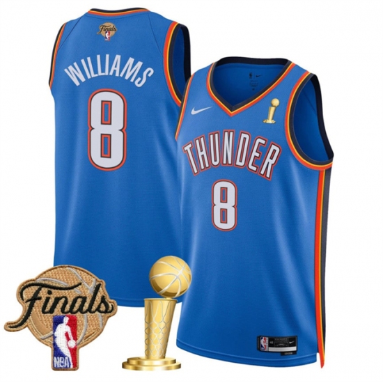 Men's Oklahoma City Thunder #8 Jalen Williams Blue 2025 Finals And Finals Champions Icon Edition Stitched Basketball Jersey