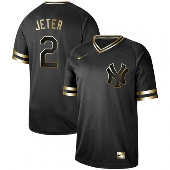 Men's Nike New York Yankees #2 Derek Jeter Black Gold Authentic Stitched Baseball Jersey - Ujersey