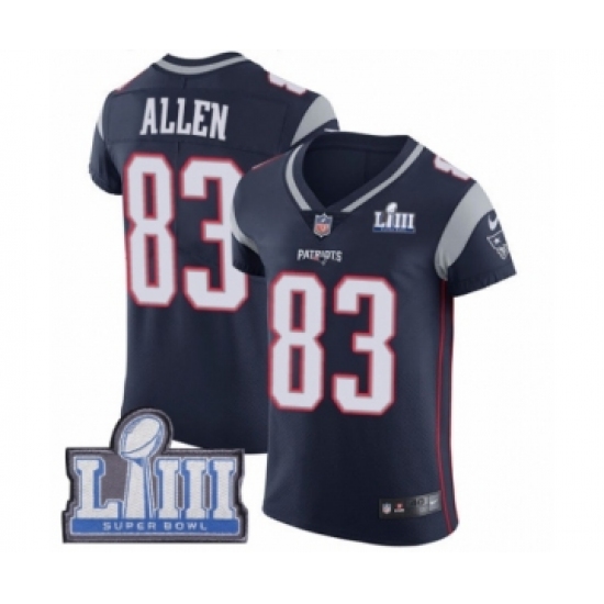Men's Nike New England Patriots #83 Dwayne Allen Navy Blue Team Color Vapor Untouchable Elite Player Super Bowl LIII Bound NFL Jersey - Ujersey