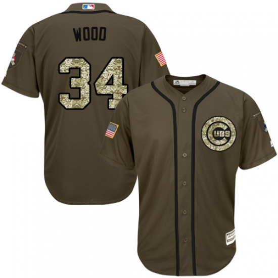 Youth Majestic Chicago Cubs #34 Kerry Wood Replica Green Salute to Service MLB Jersey - Ujersey
