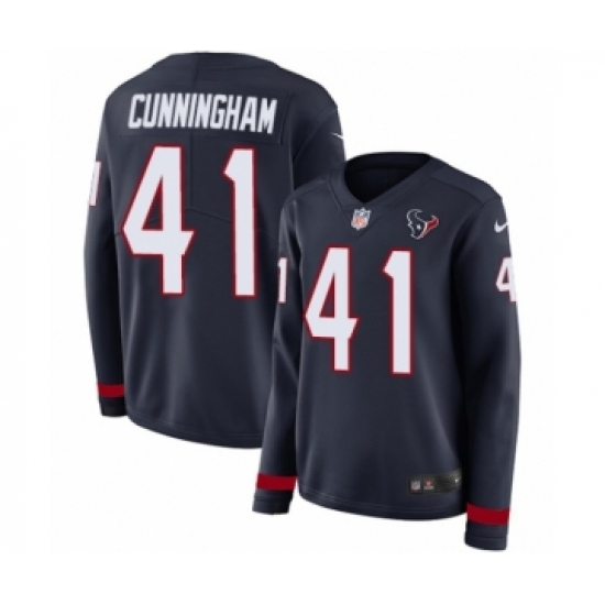 Women's Nike Houston Texans #41 Zach Cunningham Limited Navy Blue Therma Long Sleeve NFL Jersey - Ujersey