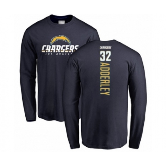 Football Los Angeles Chargers #32 Nasir Adderley Navy Blue Backer Long Sleeve T-Shirt