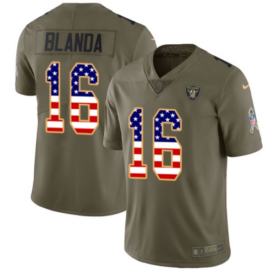 Youth Nike Oakland Raiders #16 George Blanda Limited Olive/USA Flag 2017 Salute to Service NFL Jersey