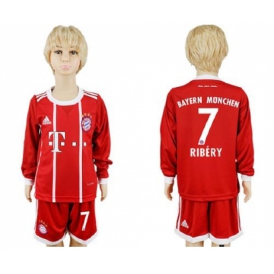 Bayern Munchen #7 Ribery Home Long Sleeves Kid Soccer Club Jersey