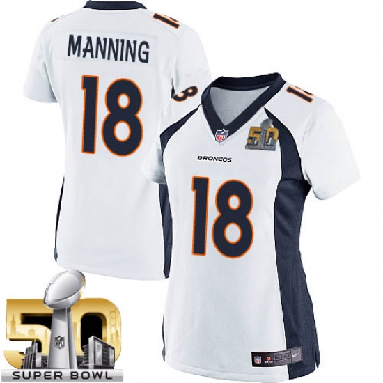 Women's Nike Denver Broncos #18 Peyton Manning Elite White Super Bowl 50 Bound NFL Jersey - Ujersey