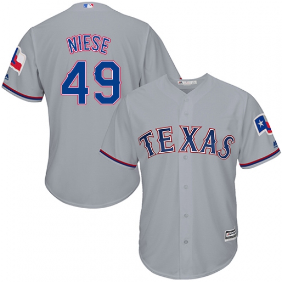 Youth Majestic Texas Rangers #49 Jon Niese Replica Grey Road Cool Base MLB Jersey