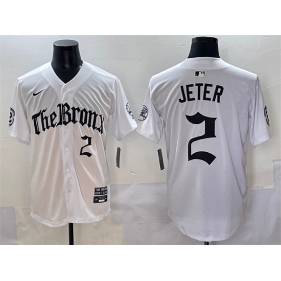 Men's New York Yankees #2 Derek Jeter White 'Gothic Legacy Edition' Vapor Premier Limited Stitched Baseball Jersey - Ujersey