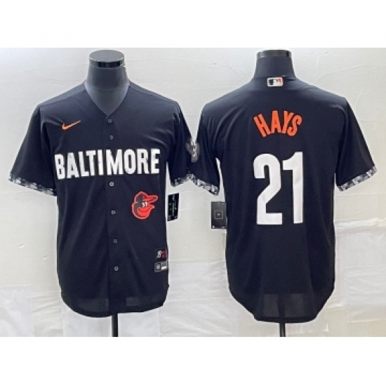 Men's Baltimore Orioles #21 Austin Hays Black 2023 City Connect Cool Base Stitched Jersey 1 - Ujersey
