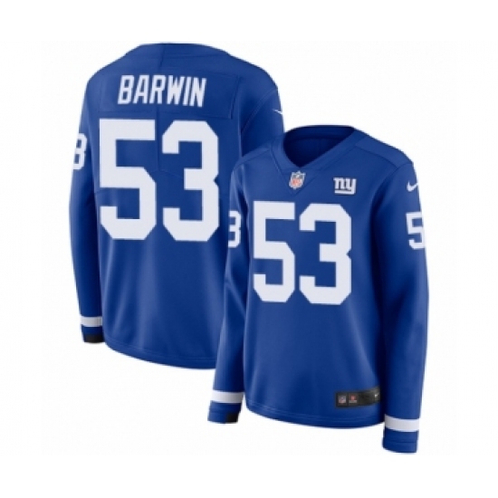 Women's Nike New York Giants #53 Connor Barwin Limited Royal Blue Therma Long Sleeve NFL Jersey - Ujersey