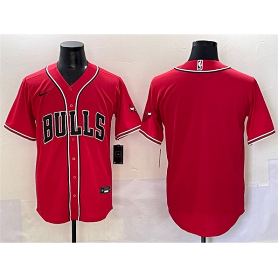 Men's Chicago Bulls Blank Red Cool Base Stitched Baseball Jersey - Ujersey