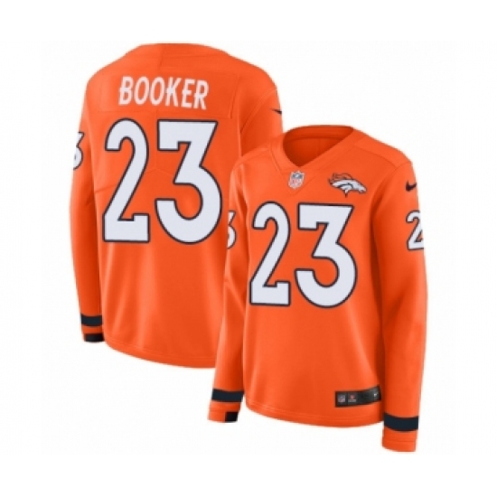 Women's Nike Denver Broncos #23 Devontae Booker Limited Orange Therma Long Sleeve NFL Jersey - Ujersey