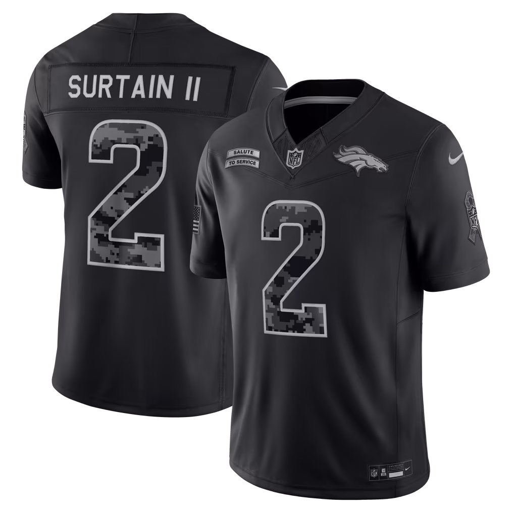 Men's Denver Broncos Patrick Surtain II Nike Black 2026 Salute to Service Stitched Limited Jersey - U-jersey