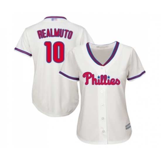 Women's Philadelphia Phillies #10 J. T. Realmuto Replica Cream Alternate Cool Base Baseball Jersey - Ujersey