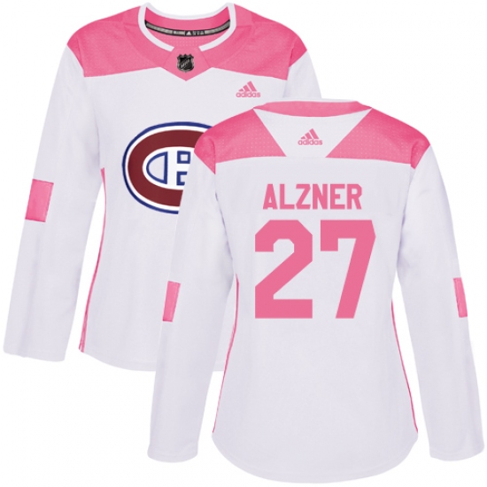 Women's Adidas Montreal Canadiens #27 Karl Alzner Authentic White Pink Fashion NHL Jersey - Ujersey