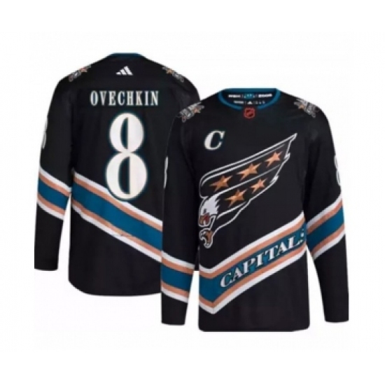 Men's Washington Capitals #8 Alex Ovechkin Black 2022-23 Reverse Retro Stitched Jersey - Ujersey