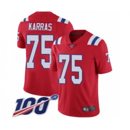 Men's New England Patriots #75 Ted Karras Red Alternate Vapor Untouchable Limited Player 100th Season Football Jersey - Ujersey
