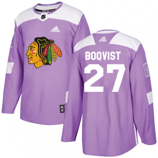 Youth Adidas Chicago Blackhawks #27 Adam Boqvist Authentic Purple Fights Cancer Practice NHL Jersey