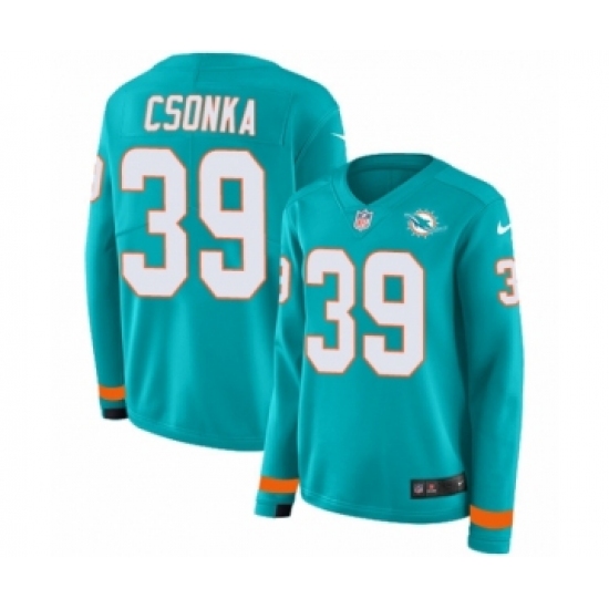 Women's Nike Miami Dolphins #39 Larry Csonka Limited Aqua Therma Long Sleeve NFL Jersey - Ujersey
