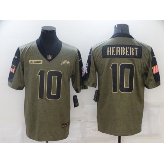 Men's Los Angeles Chargers #10 Justin Herbert Nike Olive 2021 Salute To Service Limited Player Jersey - Ujersey
