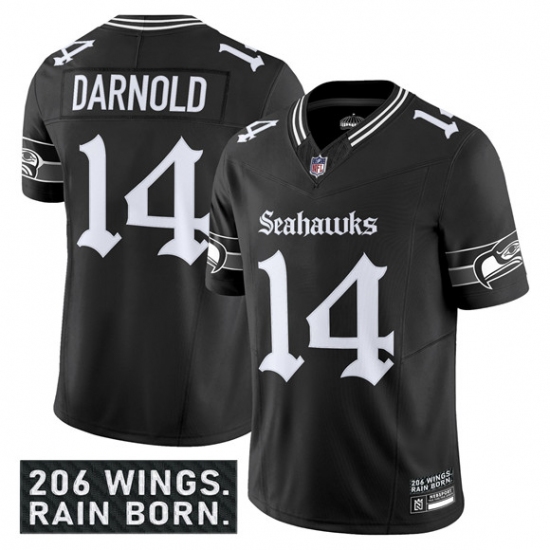 Men's Seattle Seahawks #14 Sam Darnold Black 2025 F.U.S.E. 'Gothic Rain City Shadows Edition' Vapor Limited Football Stitched Jersey - Ujersey