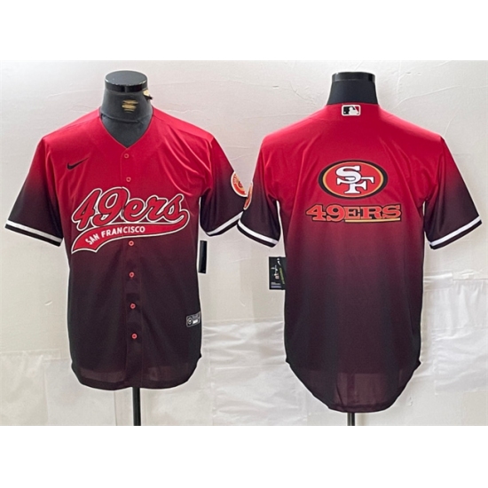 Men's San Francisco 49ers Team Big Logo Red Black With Cool Base Stitched Baseball Jersey - Ujersey