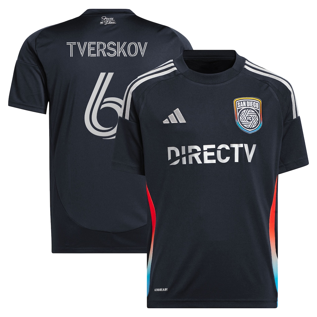 Youth San Diego FC Jeppe Tverskov adidas Navy 2025 State of Flow Replica Jersey