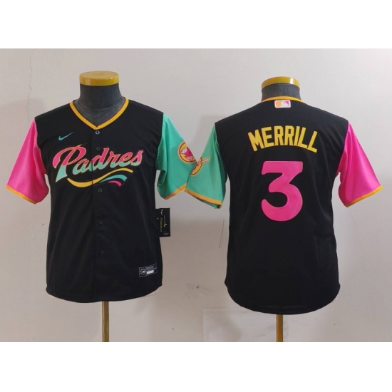 Youth San Diego Padres #3 Jackson Merrill Black Fashion Baseball Jersey - Ujersey