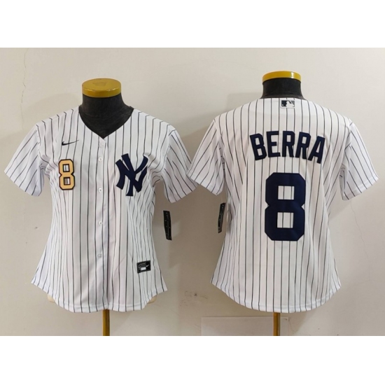 Women's New York Yankees #8 Yogi Berra Number White Stitched Nike Cool Base Throwback Jersey - Ujersey