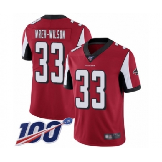 Men's Atlanta Falcons #33 Blidi Wreh-Wilson Red Team Color Vapor Untouchable Limited Player 100th Season Football Jersey - Ujersey