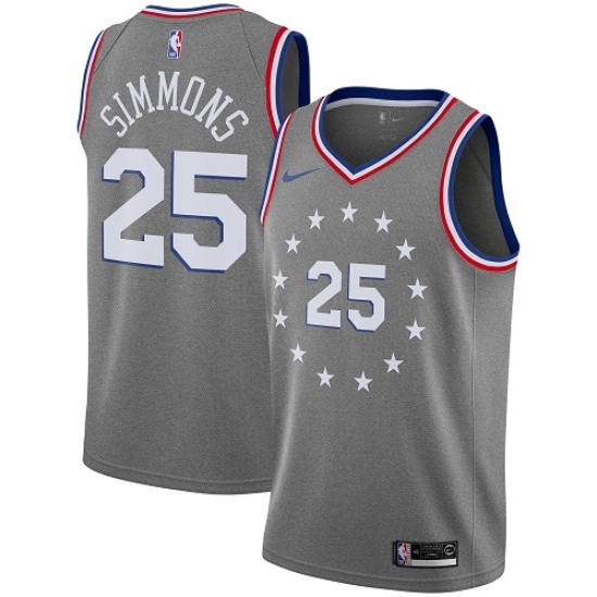 Women's Nike Philadelphia 76ers #25 Ben Simmons Swingman Gray NBA Jersey - City Edition - Ujersey