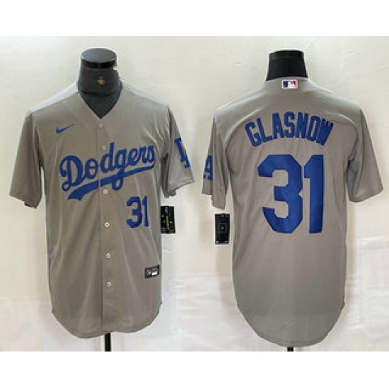 Men's Los Angeles Dodgers #31 Tyler Glasnow Number Grey Stitched Cool Base Nike Jerseys - Ujersey