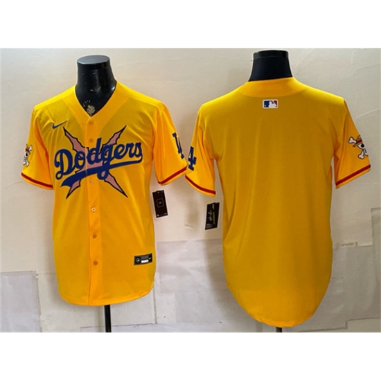 Men's Los Angeles Dodgers x One Piece Blank Yellow Vapor Premier Limited Stitched Baseball Jersey - Ujersey