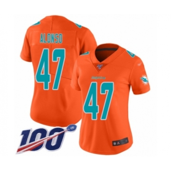 Women's Miami Dolphins #47 Kiko Alonso Limited Orange Inverted Legend 100th Season Football Jersey - Ujersey