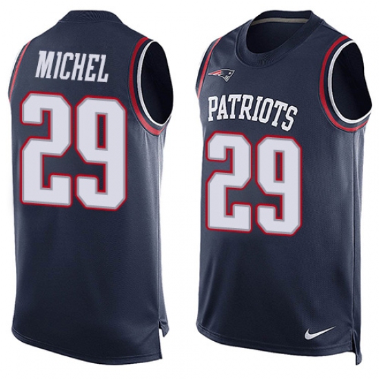 Men's Nike New England Patriots #29 Sony Michel Limited Navy Blue Player Name & Number Tank Top NFL Jersey - Ujersey