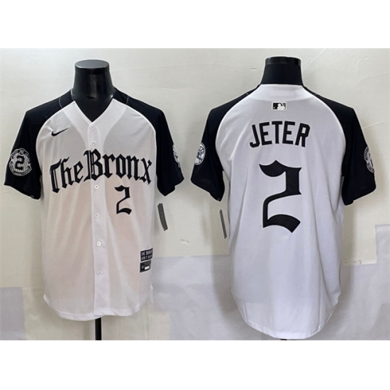 Men's New York Yankees #2 Derek Jeter White Black 'Gothic Legacy Edition' Vapor Premier Limited Stitched Baseball Jersey - Ujersey