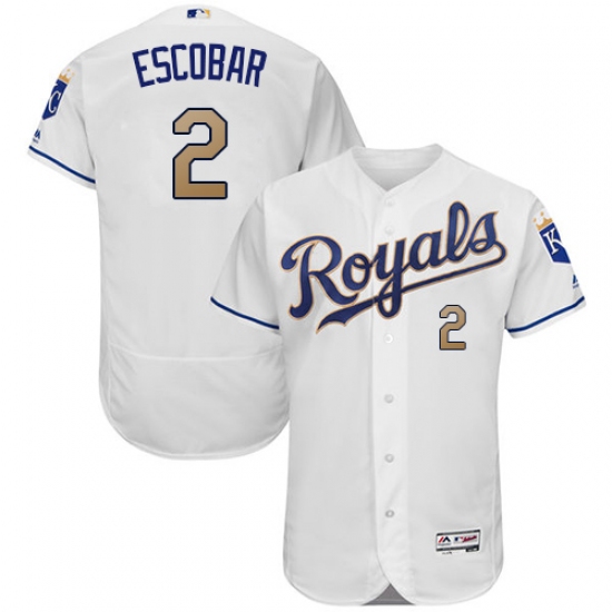 Men's Majestic Kansas City Royals #2 Alcides Escobar White Home Flex Base Authentic MLB Jersey - Ujersey