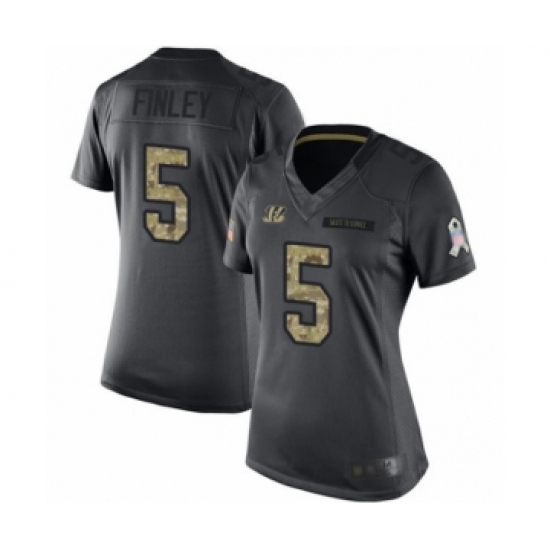 Women's Cincinnati Bengals #5 Ryan Finley Limited Black 2016 Salute to Service Football Jersey - Ujersey