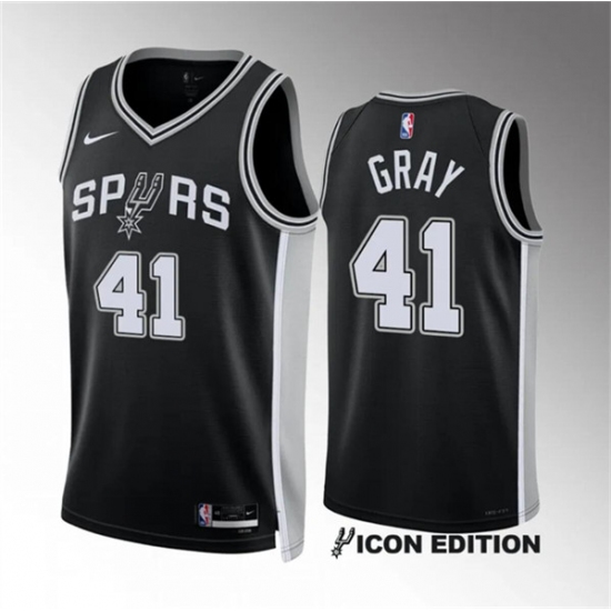 Men's San Antonio Spurs #41 Raiquan Gray Black 2022-23 Icon Edition Stitched Basketball Jersey - Ujersey
