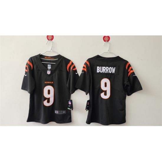 Women's Cincinnati Bengals #9 Joe Burrow Black Vapor Football Stitched Jersey(Run Small)