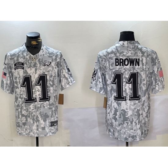 Men's Philadelphia Eagles #11 AJ Brown Arctic Camo 2024 FUSE Salute to Service Limited Stitched Jersey - Ujersey